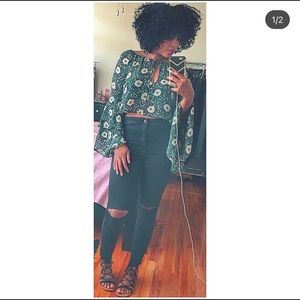 Green Floral Forever 21 Long Sleeve Top